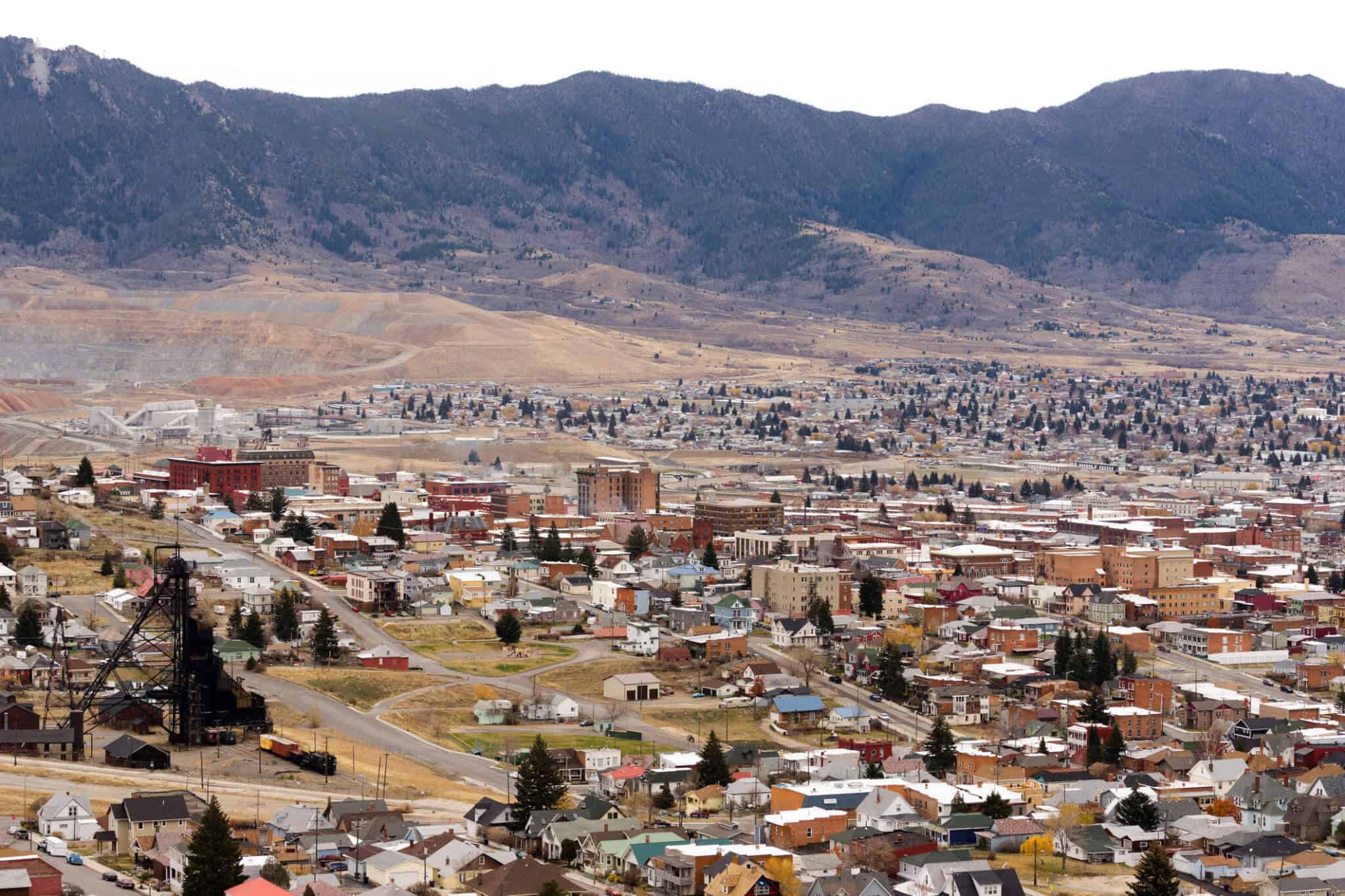 Downtown Butte Montana with winter setting